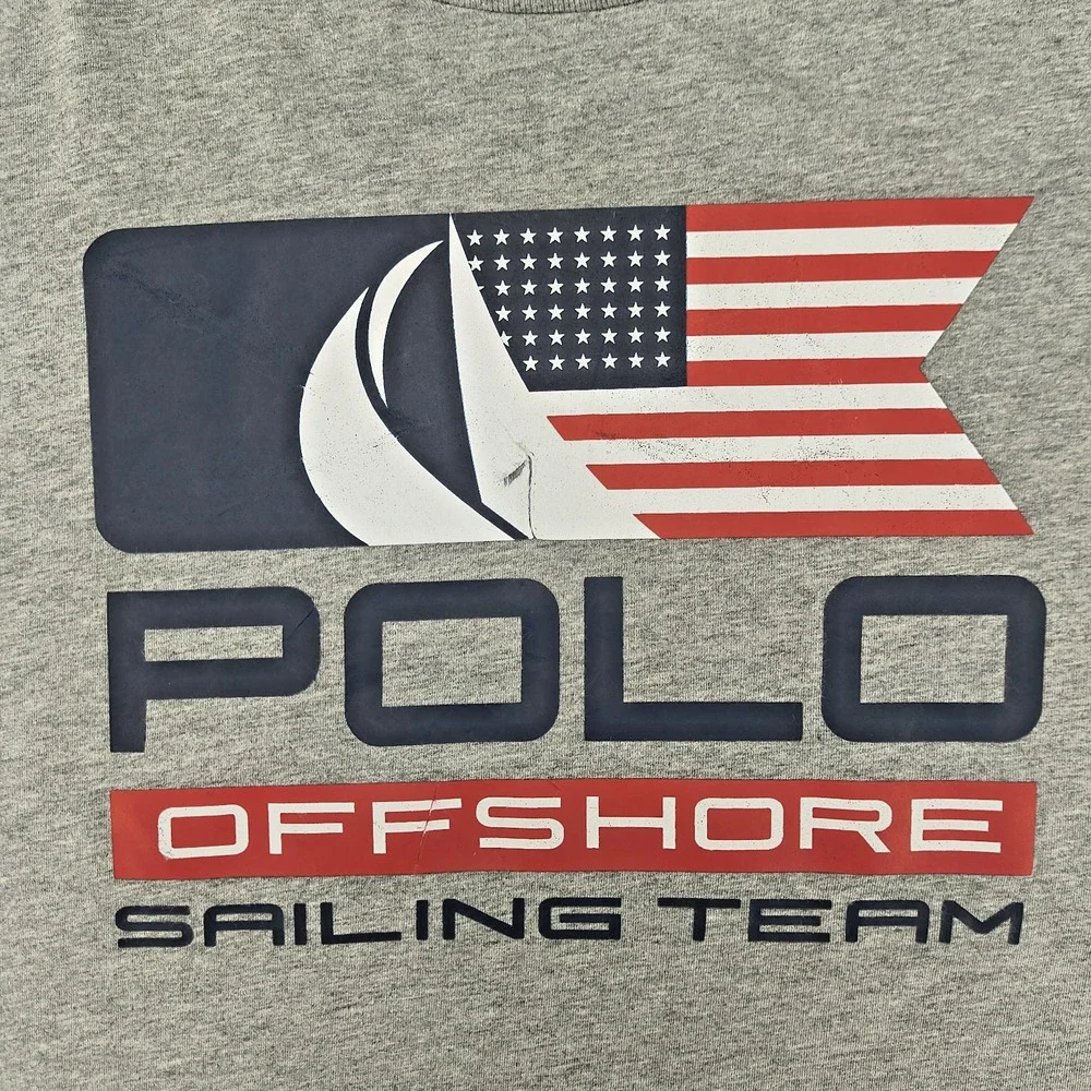 Polo Ralph Lauren Mens XXL Gray Offshore‎ Sailing Team Graphic T-Shirt USA Flag